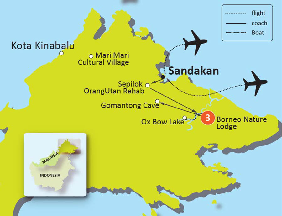 4D3N Sepilok / Sukau / Ox-Bow / Gomantong / Sandakan City Tour